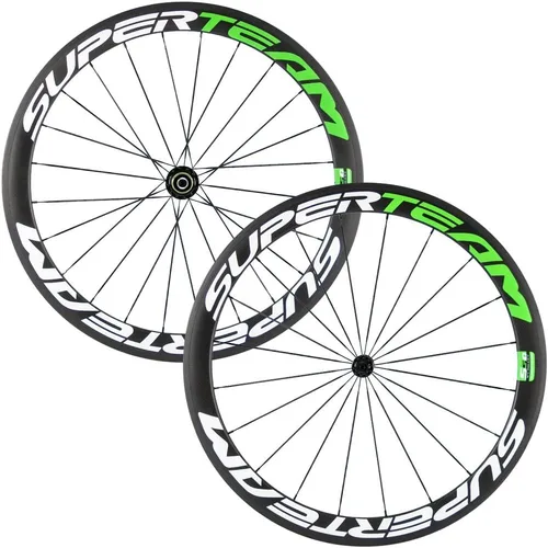 Miniatura 13 de Superteam Ruedas de Bicicleta de Carretera de Fibra de Carbono 700C, Juego de Ruedas Clincher de 50mm, Mate de 23 de Ancho Amarillo fluorescente