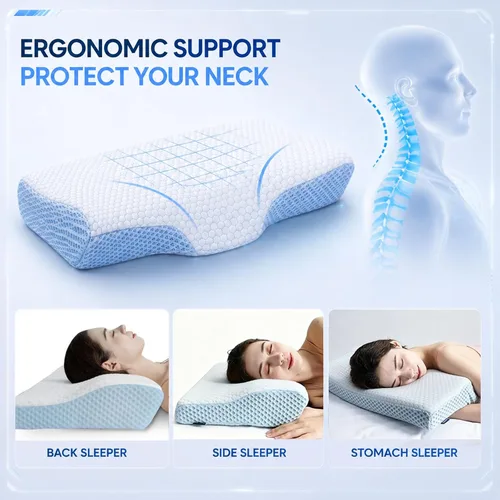 Miniatura 4 de DR.DREAM Almohada de espuma viscoelástica – Almohada cervical ergonómica de contorno para soporte del cuello, almohada de cama transpirable