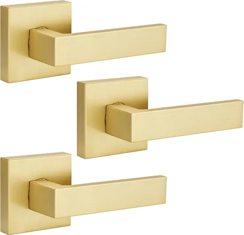 Miniatura 25 de EHOMEWARE 8 paquetes de manijas de puerta interior sin llave en acabado de latón satinado, manija de puerta de armario, palanca de puerta de paso