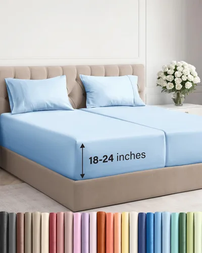 Miniatura 27 de Sábanas King divididas con bolsillos extra profundos, sábanas transpirables y refrescantes de 5 piezas, sábanas de lujo para hotel, suaves, sin 22