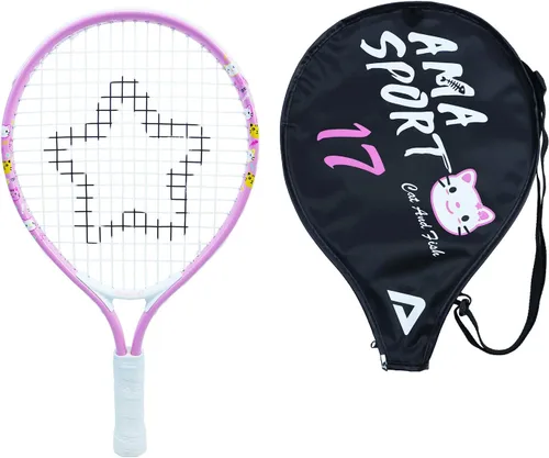 AMA SPORT Raqueta de tenis para niños pequeños, kit de iniciación de raqueta de tenis de 17 a 25 pulgadas para niñas y niños con bolsa de nailon Rosa