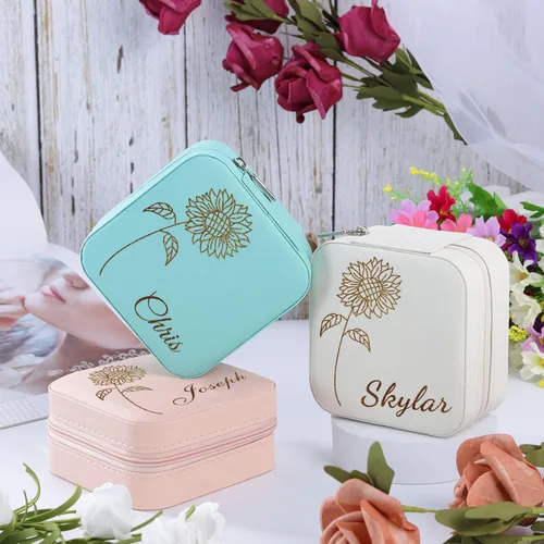 Miniatura 26 de Joyero de regalo para dama de honor, pequeño estuche de viaje personalizado de piel sintética portátil, cajas de propuestas de dama de honor, mini
