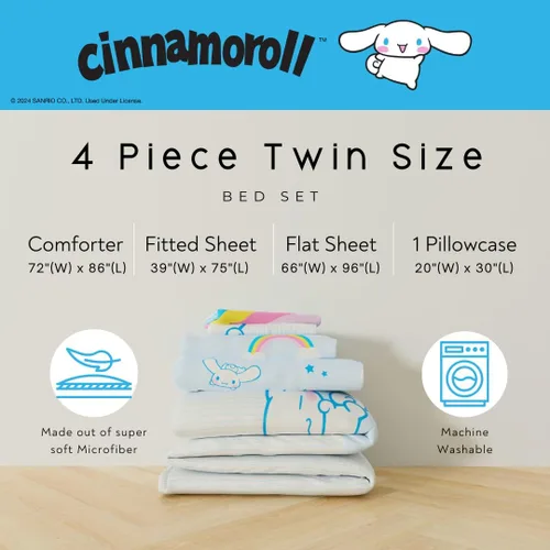 Miniatura 3 de Juego de ropa de cama Cinnamoroll - Juego de cama de tamaño individual de 4 piezas - Juego de edredón y sábanas de microfibra supersuave