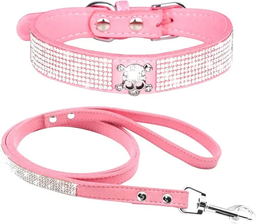 Miniatura 33 de Conjunto de Collar y Correa para Mascotas, Bonito y Deslumbrante de Ante Suave con Diamantes de Imitación de Cristal, Collar y Correa para Gatos