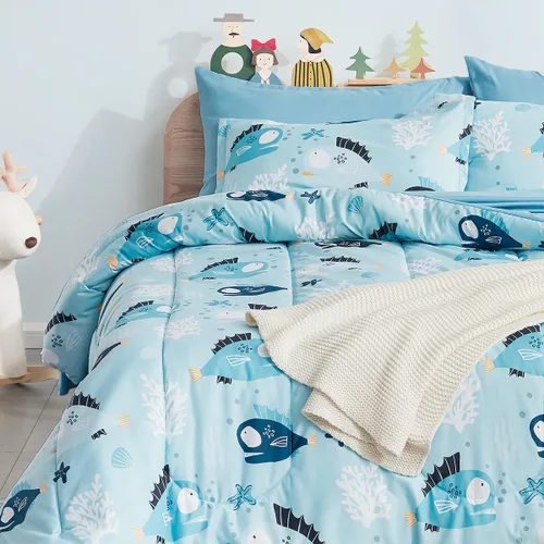 Miniatura 36 de SLEEP ZONE - Juego de edredón de 5 piezas tamaño Individual para niños, estampado suave, con edredón, sábanas y fundas para cojín y almohada, diseño