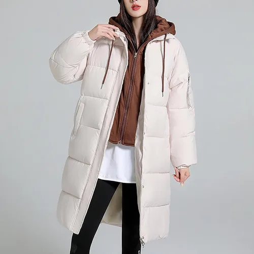 Miniatura 7 de Chaqueta acolchada suelta con capucha gruesa de dos piezas de algodón cálido chaqueta de color sólido con cordón para mujer