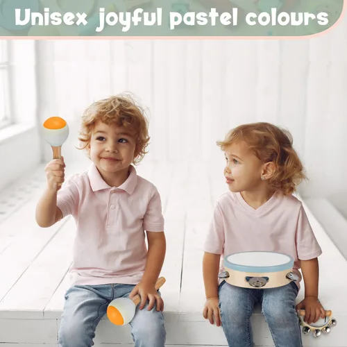 Miniatura 3 de Stoie's Instrumentos musicales de madera para niños pequeños con xilófono, maracas, triángulo, pandereta para bebés y niños, juguete educativo