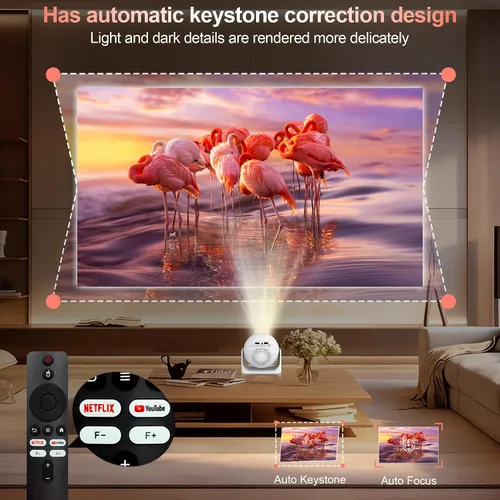 Miniatura 4 de Mini proyector portátil con Bluetooth, proyector compatible con 1080P 4K, proyector de video de corrección Keystone de enfoque automático, proyector