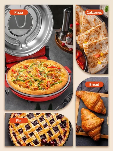 Miniatura 8 de Horno Eléctrico para Pizza de Interior con Piedra de Cerámica Esmaltada, Fabricador de Pizza Portátil de Mostrador de 12 Pulgadas con Temporizador