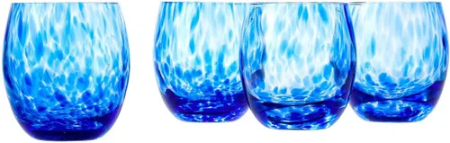 Blue Rose Polish Pottery - Juego de vasos de jugo de confeti azul cobalto - 3.75 pulgadas de alto - cristalería pulida soplada a mano, juego de 4