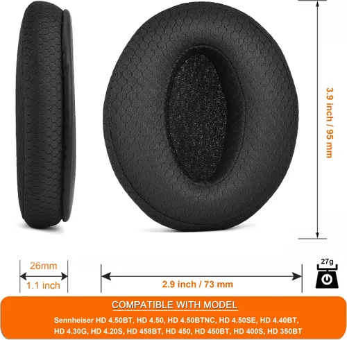 Miniatura 3 de Almohadillas de repuesto Sennheiser compatibles con auriculares HD 4.50BT, 4.50, 4.50BTNC, 4.50SE, 4.40BT, 4.30G, 4.20S, 458BT, 450, 450BT, 350BT