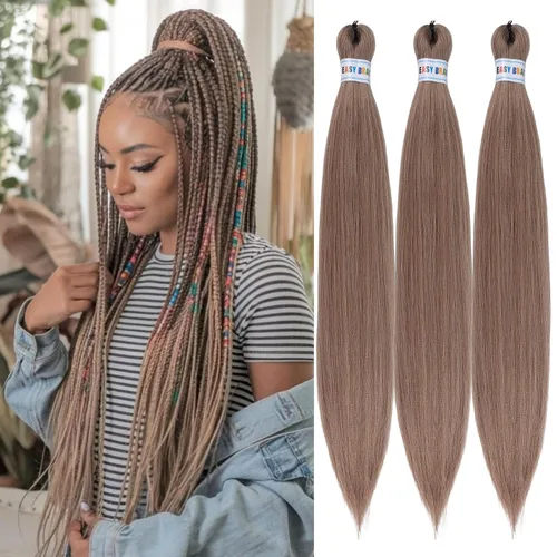 Miniatura 94 de Cabello estirado de fibra Kanekalon para trenzar con cabello humano, color oro rosado, 30 pulgadas