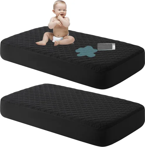 NTBAY Paquete de 2 Protectores de Colchón de Cuna Impermeables, Sábana Bajera Acolchada de 28"x52" para Niños Pequeños - Lavable a Máquina - Funda