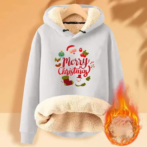 Miniatura 2 de Shiyingl Women's Thicken Warm Hooded Fashion Print Corduroy Pullover Tops Long Sleeve Casual Sweatshirt Outdoor Windproof Top