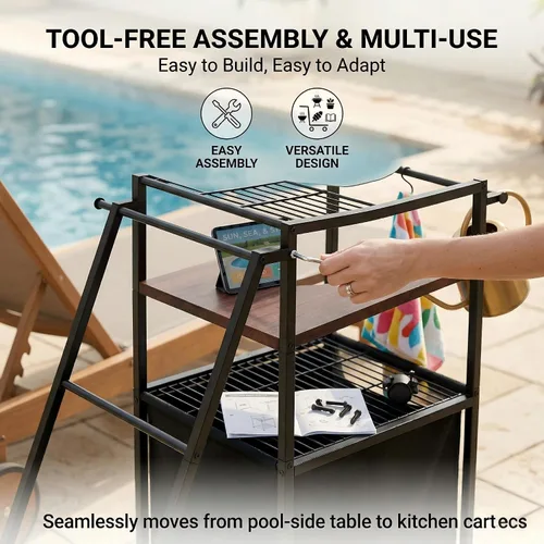 Miniatura 8 de Canyave Carrito junto a la piscina con ruedas, toallero independiente para piscina, organizador rodante con contenedor de almacenamiento