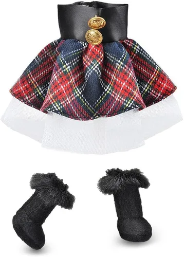E-TING Santa Clothing - Vestido a cuadros rojo y azul con botas para decoración navideña de muñeca elfo