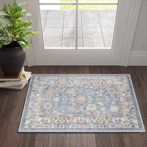 Miniatura 12 de Fashionwu Alfombra de baño con diseño floral para pasillo, alfombra moderna envejecida para sala de estar, alfombra turca, alfombra estética