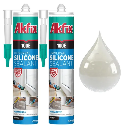 Miniatura 20 de Akfix 100E RTV Masilla de Silicona Transparente (12x10.1 fl.oz.)- Sellador de Silicona 100% Impermeable para Cocina y Baño, Ducha, Ventana y Puerta