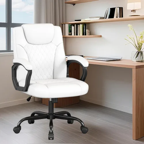 Miniatura 2 de Misolant Silla de Oficina, Silla de Escritorio Ejecutiva, Sillas Ergonómicas Cómodas de Cuero PU con Reposabrazos Fijo, Altura Ajustable, Función