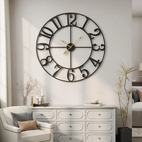 Miniatura 55 de Reloj de pared negro de 16 pulgadas decorativo, moderno reloj de metal para sala de estar, funciona con pilas, silencioso, sin tictac, números