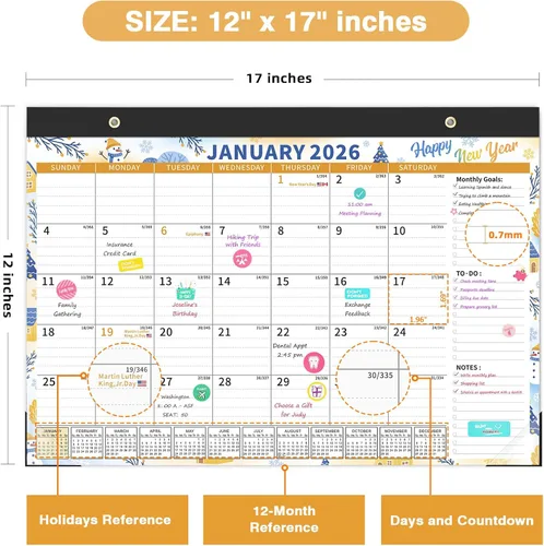 Miniatura 3 de Ospelelf Calendario de escritorio 2026-2027, calendario magnético para refrigerador, 12 x 17 pulgadas, calendario de pared de 18 meses, uso de enero