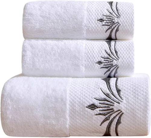 Miniatura 13 de Sunshinejing Juego de toallas de baño 100% algodón de alta calidad; 1 toalla de baño, 1 toalla de mano y 1 toallita, baño de lujo súper suave