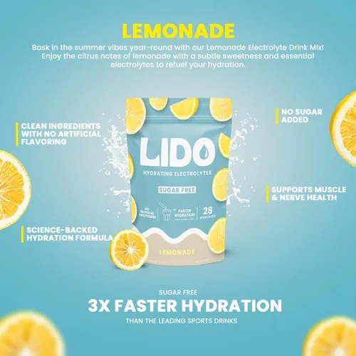 Miniatura 2 de LIDO Paquetes de Polvo de Electrolitos de Limonada — Mezcla de Bebida de Hidratación Limpia y Sin Azúcar con Sodio Equilibrado para Reposición