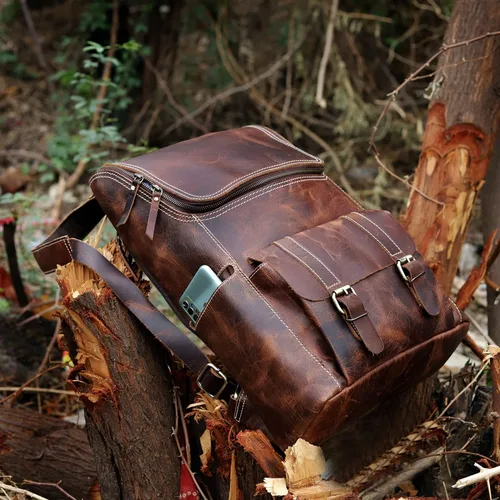 Miniatura 2 de cuero C - Mochila de cuero de grano completo para hombre, bolsa para laptop de 17 pulgadas, mochila de viaje vintage, mochila casual para mujer