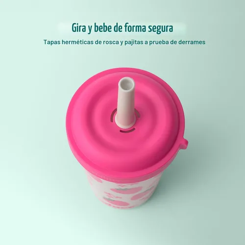 Miniatura 4 de REDUCE GoGo's - Vasos Tumbler portátiles para niños con tapas y popotes a prueba de derrames, paquete de 5 vasos apilables de 12 onzas con tapas