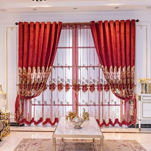 Miniatura 19 de ELKCA Cortina de Chenille Bordada Beige de Estilo Europeo para Sala de Estar, Elegantes Cortinas Florales de Chenille para Dormitorio, Parte