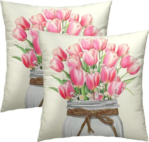 Miniatura 57 de Juego de 2 fundas de cojín decorativas con bandera americana y flores de amapola roja y azul, 16 x 16 pulgadas, fundas cuadradas para sofá, sillón