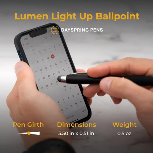Miniatura 5 de Dayspring Pens Lumen Light-Up - Bolígrafo grabado con lápiz capacitivo, negro, grabado iluminado con pantalla de luz multicolor, acción de clic