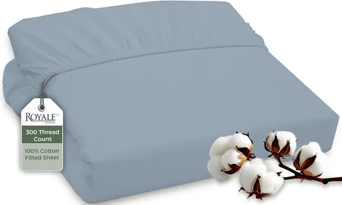 Miniatura 24 de ROYALE LINENS Sábana bajera ajustable de 300 hilos 100% algodón peinado de fibras largas, tamaño Queen, sábana inferior súper suave con bolsillo