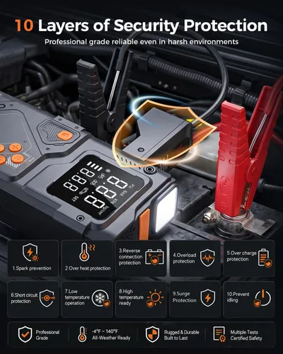 Miniatura 4 de Arrancador de salto con compresor de aire, batería portátil de 12 V con inflador de neumáticos de 150 PSI, banco de energía de emergencia