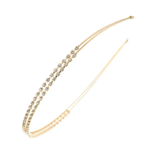 Miniatura 3 de Diademas de cristal de doble fila, color plata/oro rosa, con diamantes de imitación de moda, para boda, fiesta, banda para el pelo, diadema