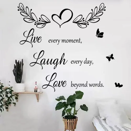 Miniatura 5 de Calcomanías de vinilo para pared con citas inspiradoras familiares "Live Every Moment, Laugh Every Day, Love Beyond Words", calcomanías Color 1