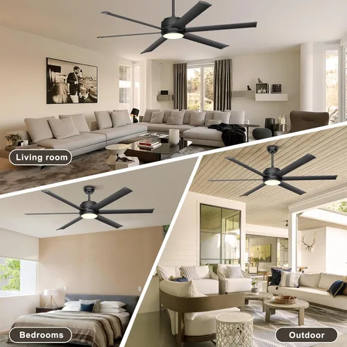 Miniatura 7 de Ohniyou Ventilador de techo industrial de 60 pulgadas con luces, control remoto y aplicación, regulable, motor de CC, ventilador de exterior