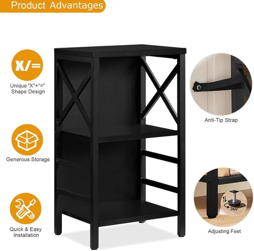 Miniatura 8 de MNEETRUNG Estantería Pequeña, Estantería Industrial de 3 Niveles con Marco de Metal y Tablero Trasero, Estantería Baja en Negro, Estantería
