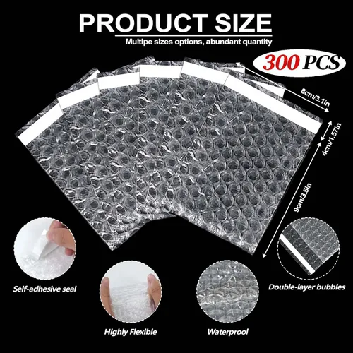 Miniatura 3 de 300 bolsas transparentes autoadhesivas con cojín de burbujas, bolsas a granel, bolsa de burbujas de doble pared, bolsa de plástico a prueba