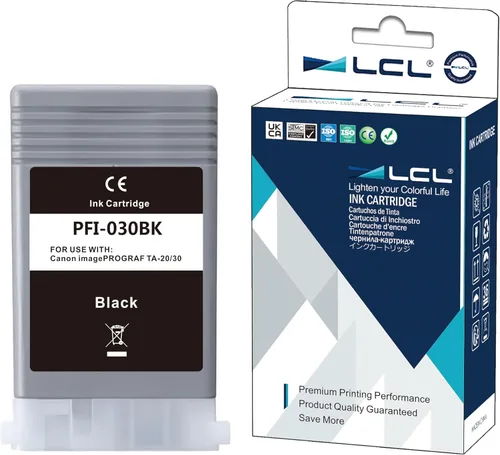 LCL Cartucho de tinta de pigmento compatible de repuesto para Canon PFI030 PFI-030 PFI030BK PFI-030BK ImagePrograf TA-20 ImagePrograf TA-30 (paquete