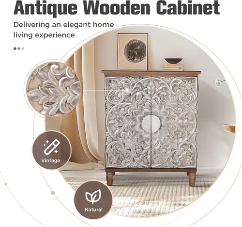 Miniatura 5 de PHI VILLA Armario decorativo con puertas - Armario de almacenamiento antiguo para entrada aparador de buffet Plateado
