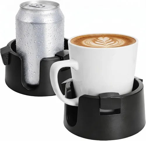 Paquete de 2 portavasos antiderrames, soporte adhesivo para tazas de escritorio, soporte ajustable de plástico para bebidas para escritorio, Negro