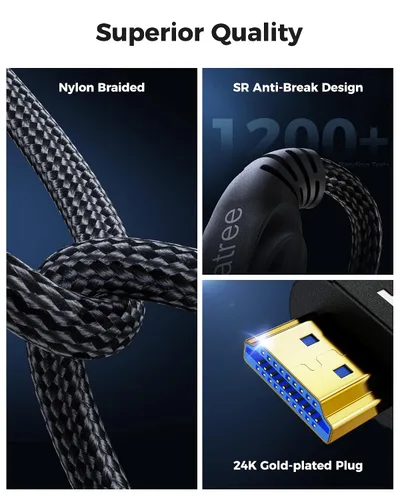 Miniatura 3 de Cratree Cable HDMI corto de 1 pie - Cable HDMI de alta velocidad 8K, 48 Gbps, 8K 60 Hz, 4K 120 Hz, trenzado, eARC - Compatible