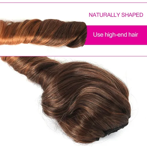 Miniatura 5 de Oseti Extensiones de cabello corto y rizado en espiral, cola de caballo con cordón para mujeres negras, 14 pulgadas, ombré, marrón y rubio, #T4/30