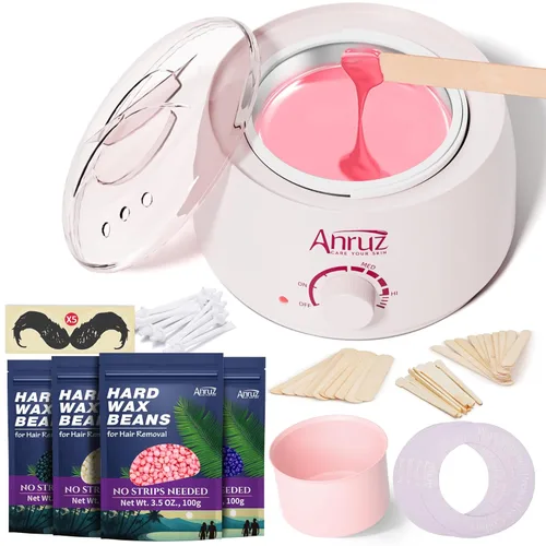 Miniatura 8 de Kit de cera Anruz para mujeres y hombres - Kit de cera para depilación con cuenco de silicona, 4 bolsas de perlas de cera dura y 30 palos - Kit