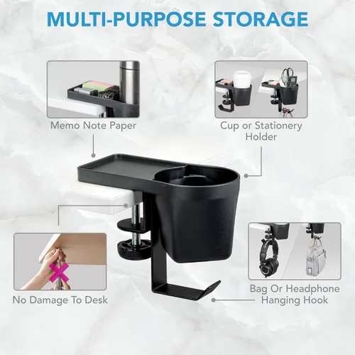 Miniatura 5 de EHO Soporte para bolígrafos y tazas de escritorio con abrazadera, organizador de artículos de papelería 3 en 1 con almacenamiento para lápices