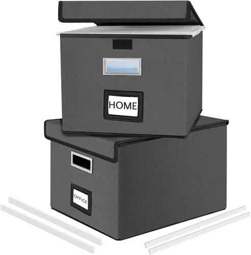 Miniatura 28 de Caja Organizadora de Archivos con Tapa, Caja Organizadora Plegable de Cuero Sintético para Carpetas Colgantes con Rieles de Plástico, Cajas (cuero)