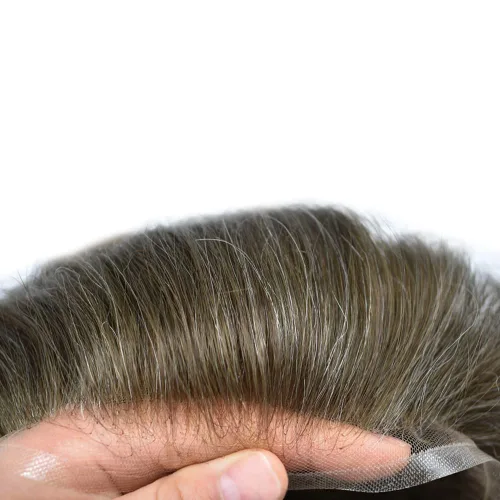 Miniatura 3 de Toupee para hombres Piezas de cabello humano real, encaje francés completo para hombres, pieza de cabello, nudos blanqueados, línea capilar natural