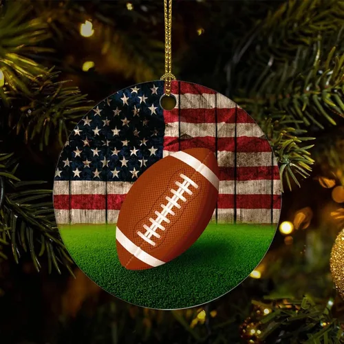 Two-Side Printed Football USA Flag Ceramic Christmas Ornament, Novelty for Family Friends Kids, Patriotic Christmas Keepsake Pendants