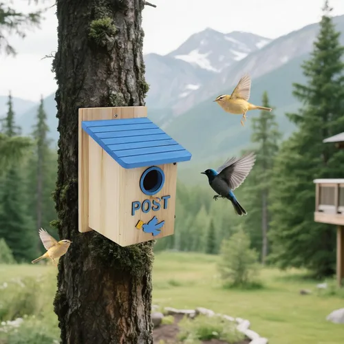 Miniatura 9 de Casas de madera para pájaros para exteriores, buzón de madera azul, casa de pájaros para exteriores, agujero de entrada para pájaros para jardín